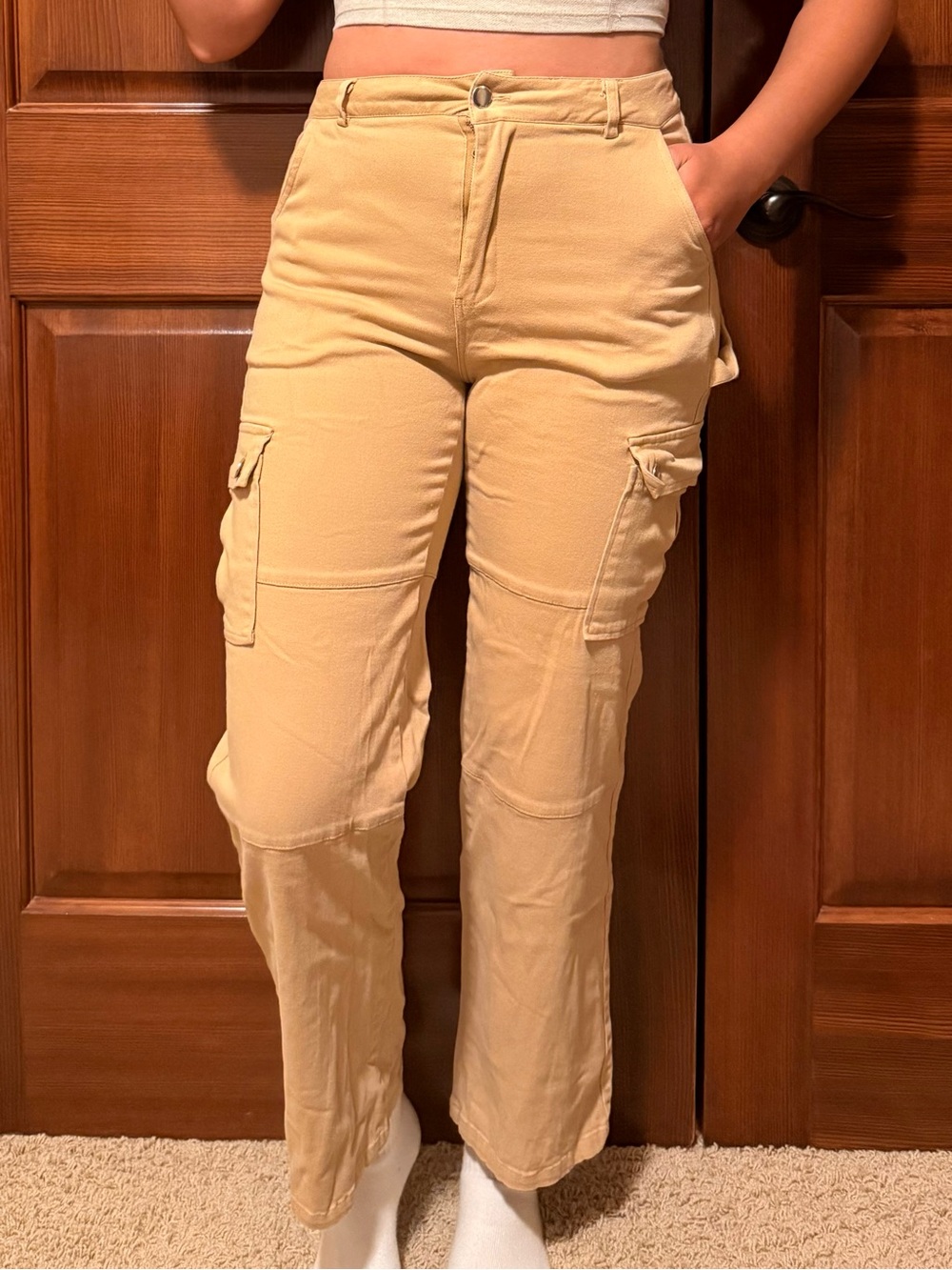 High-Rise Cargo Pants in Tan - Women